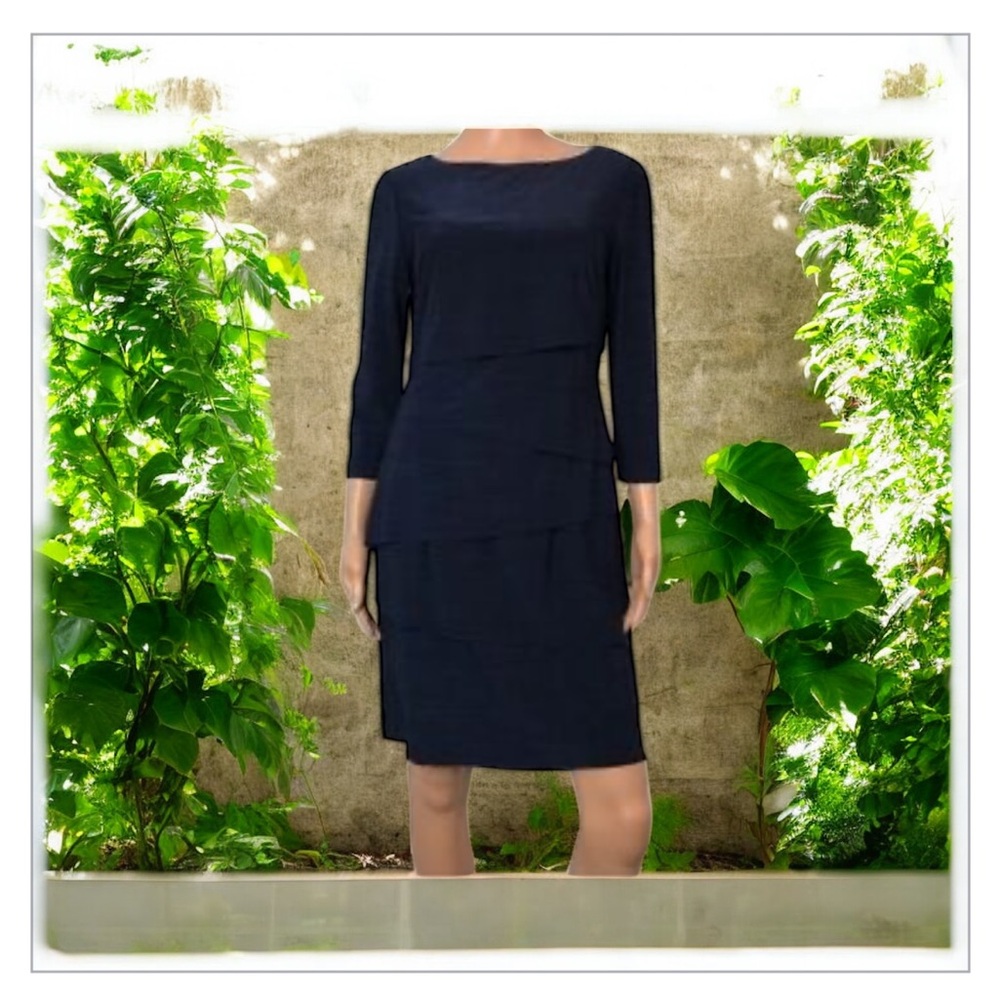 Tahari Arthur S. Levine Dress Navy Blue Tiered-Sz6 NWOT-Flattering! - Picture 3 of 15